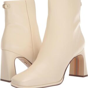Sam Edelman Cream Heeled Boots with Chunky Block Heel